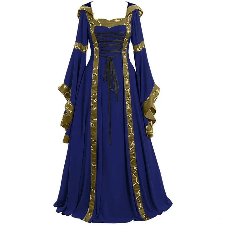 Long Renaissance Steampunk Hooded Dress blue