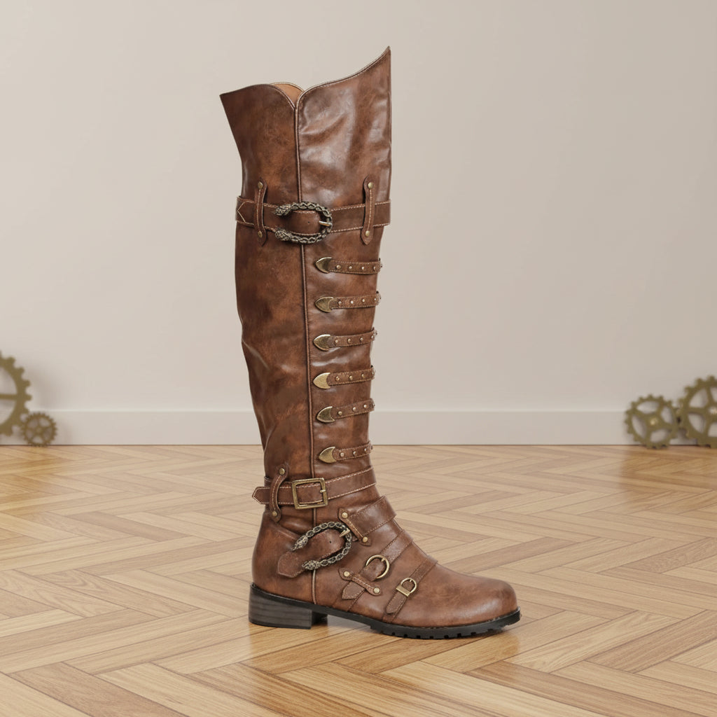 Long Steampunk Boots Buckled