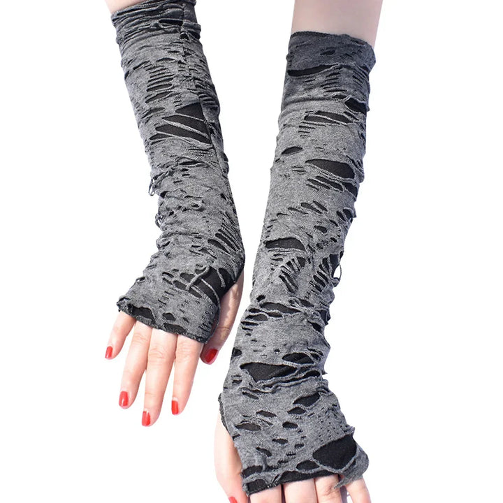 Long Steampunk Fingerless Gloves Grey