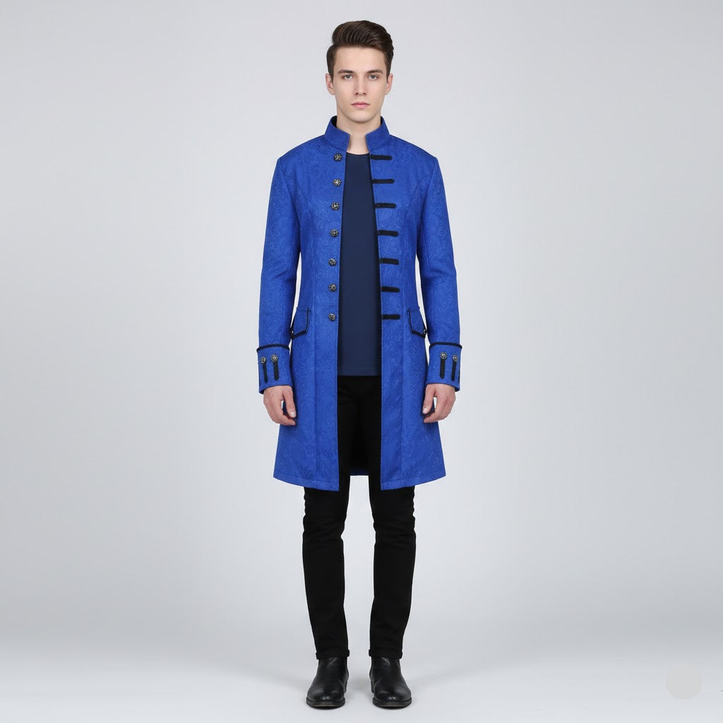 Long Steampunk Jacquard Trench Coat – decorative pattern