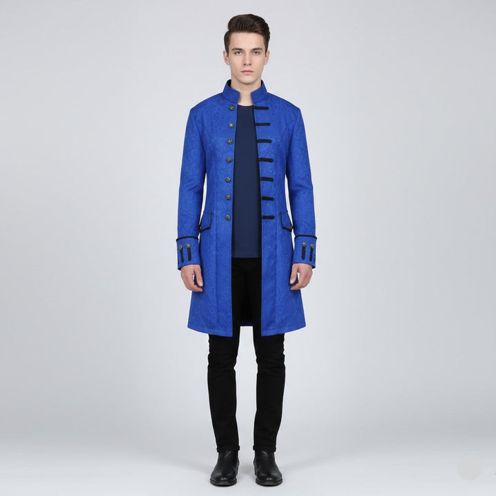 Long Steampunk Jacquard Trench Coat – decorative pattern