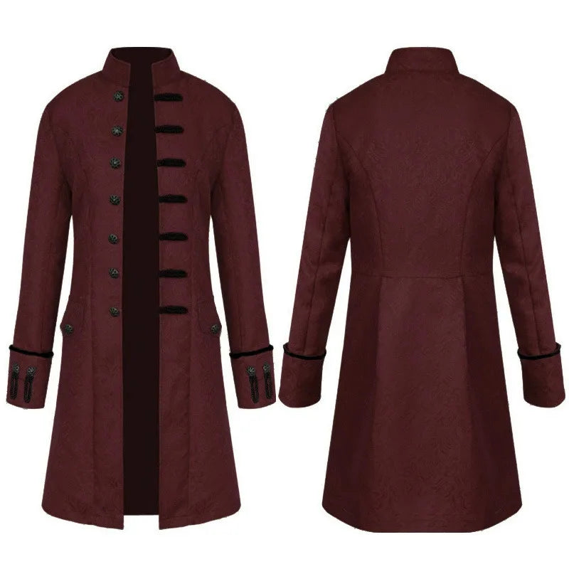 Long Steampunk Jacquard Trench Coat – gothic elegance