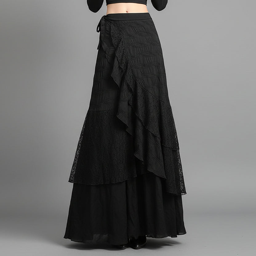 Long Steampunk Skirt With Asymmetrical Lace