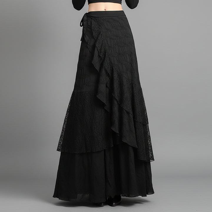 Long Steampunk Skirt With Asymmetrical Lace
