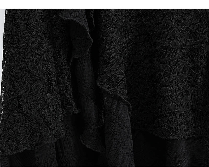 Long Steampunk Skirt With Asymmetrical Lace elegant