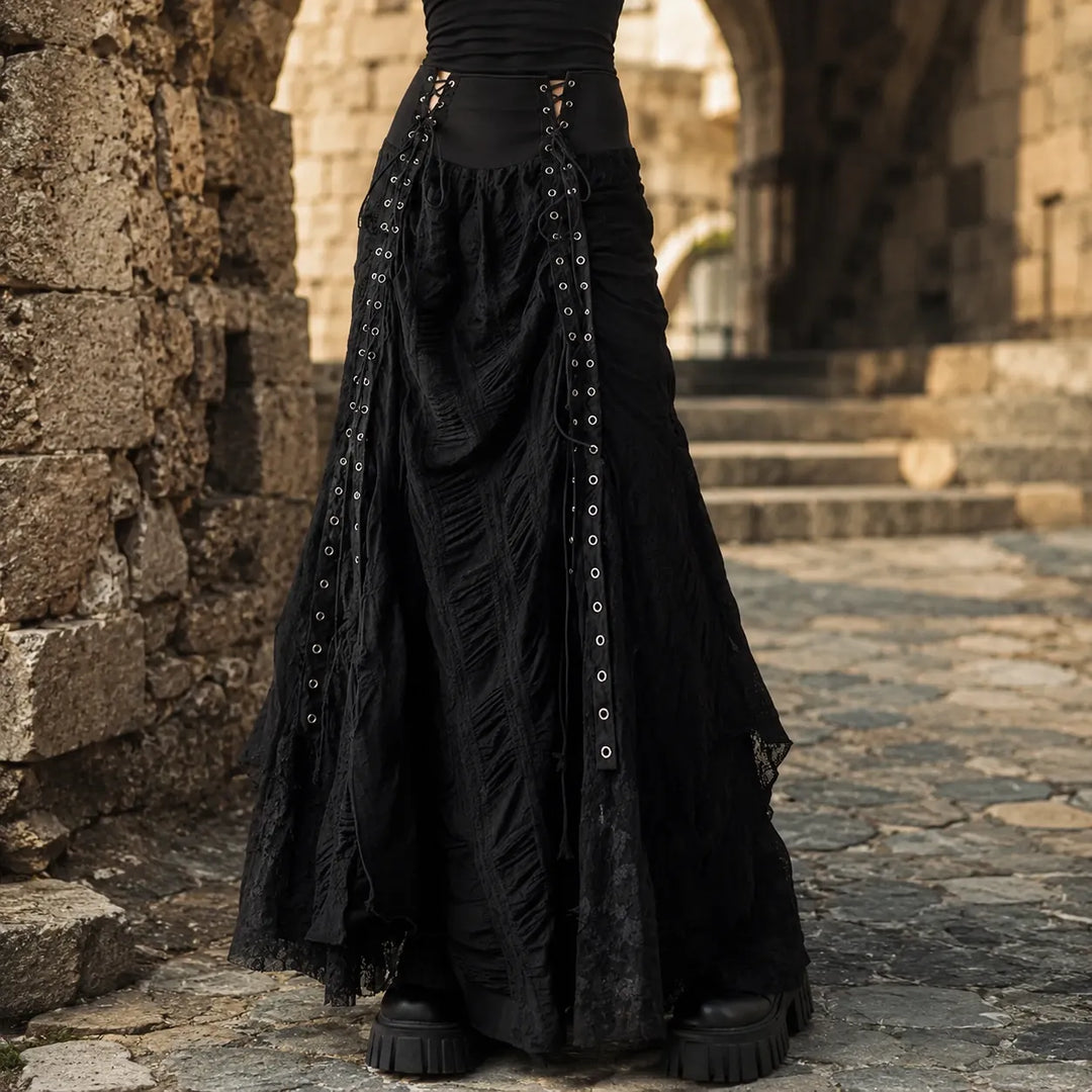 Long Steampunk Skirt With Eyelets