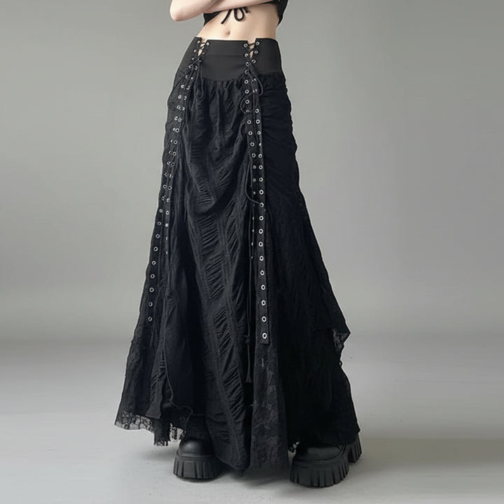 Long Steampunk Skirt With Eyelets