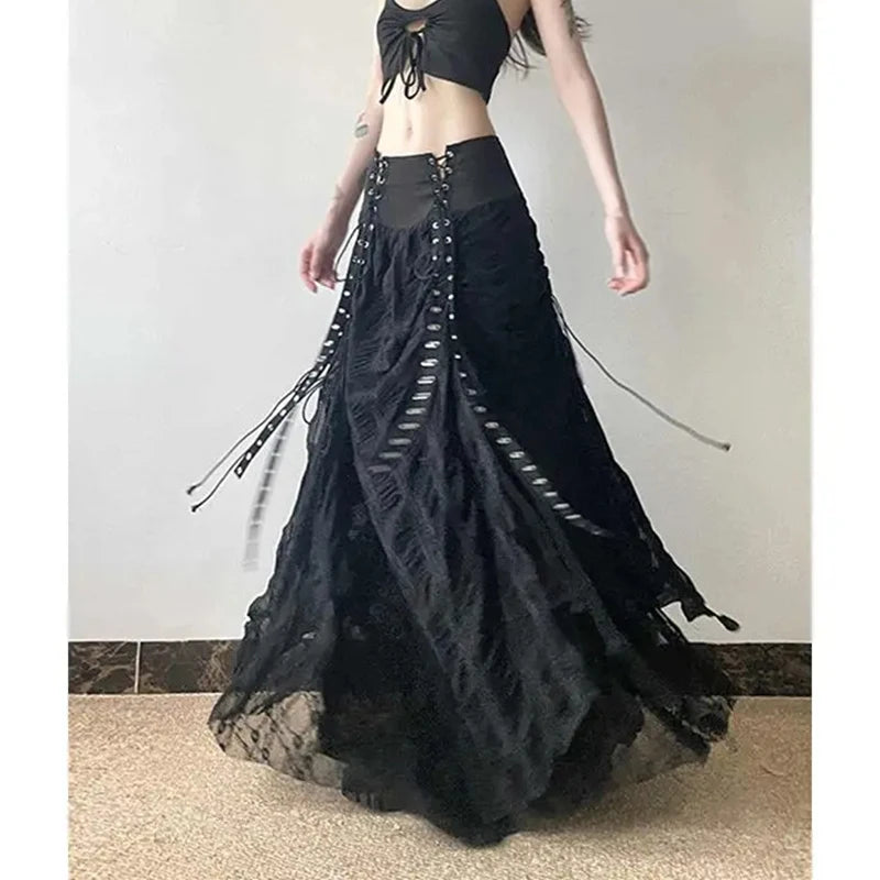 Long Steampunk Skirt With Eyelets dramatic