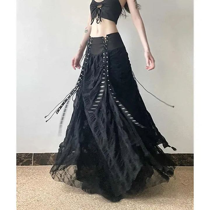 Long Steampunk Skirt With Eyelets dramatic
