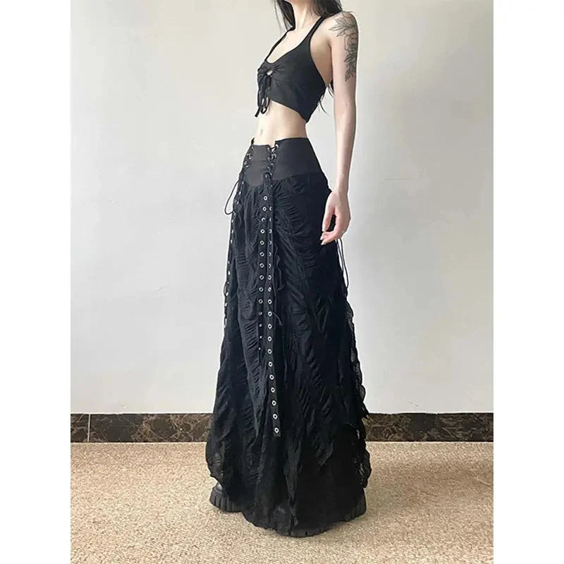 Long Steampunk Skirt With Eyelets edgy