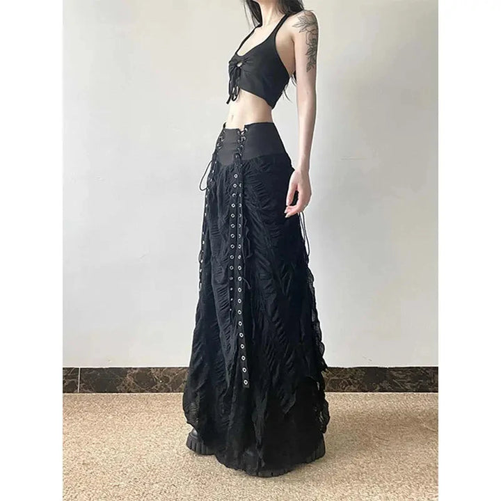 Long Steampunk Skirt With Eyelets edgy