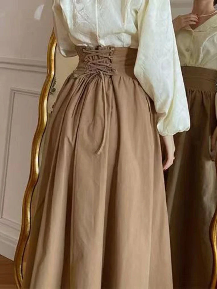 Long Steampunk Skirt With Lace-up Back elegant