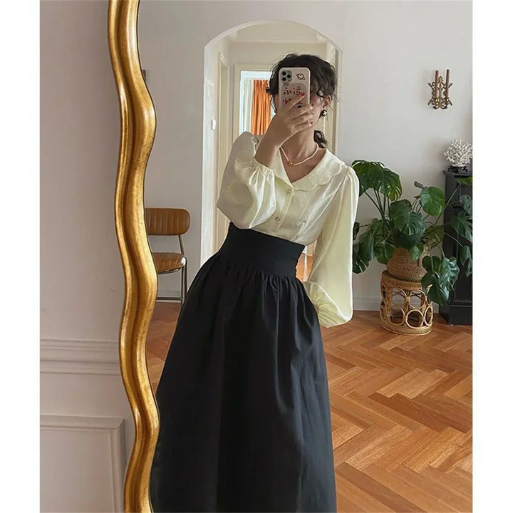 Long Steampunk Skirt With Lace-up Back gothic