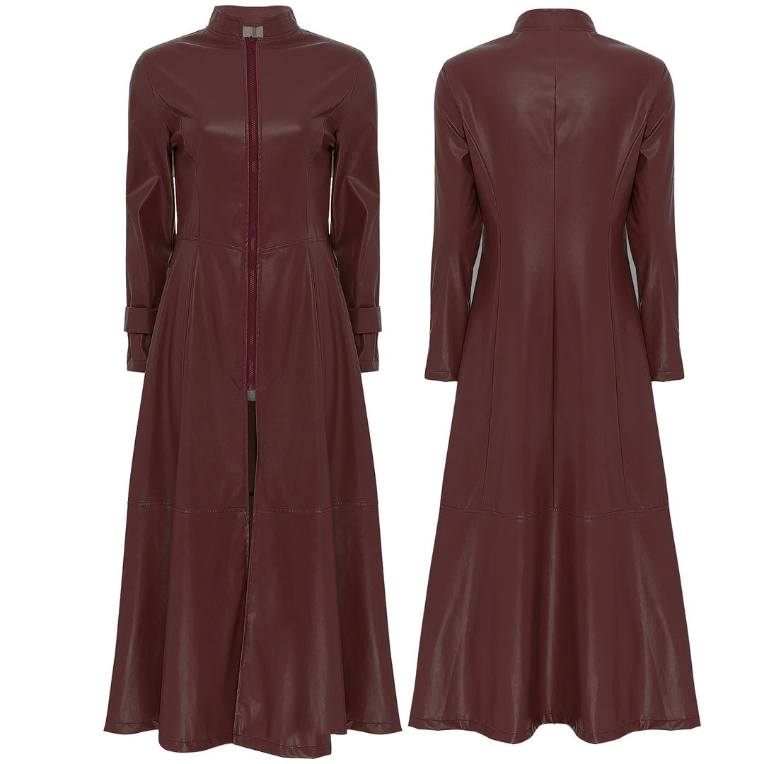 Long Steampunk Trench Coat Burgundy