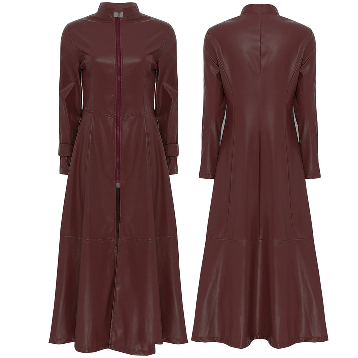 Long Steampunk Trench Coat Burgundy