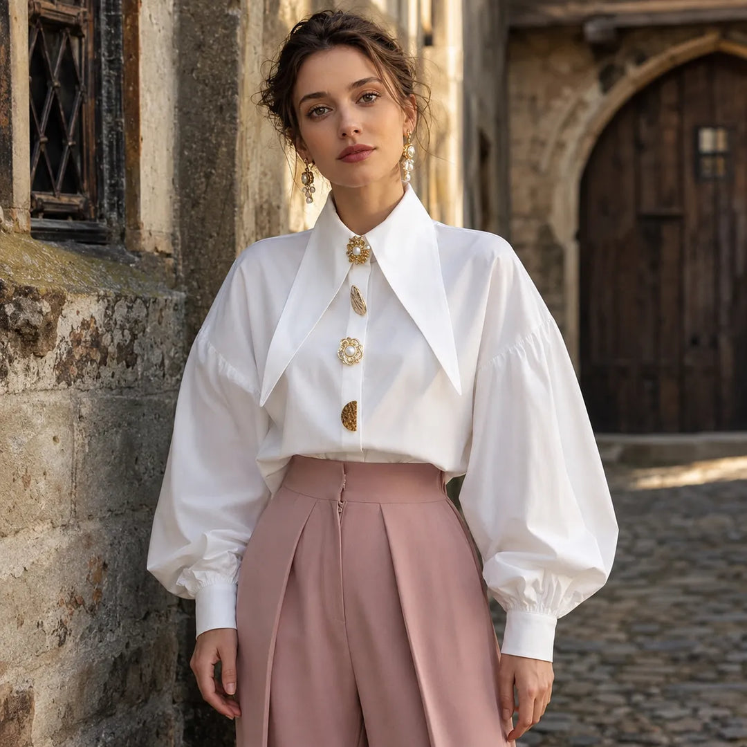 Loose-Fitting Steampunk Shirt With Pointed Collar