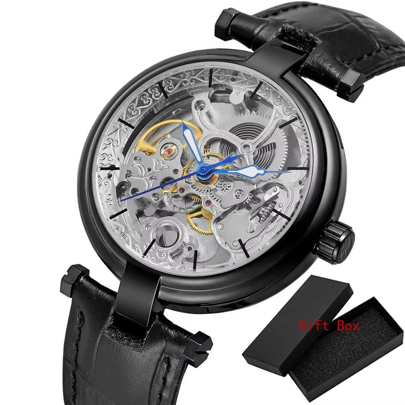 Luxury Automatic Steampunk Watch Black Black White
