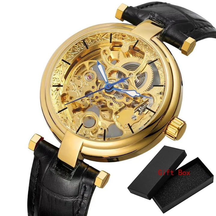 Luxury Automatic Steampunk Watch Black Gold Gold