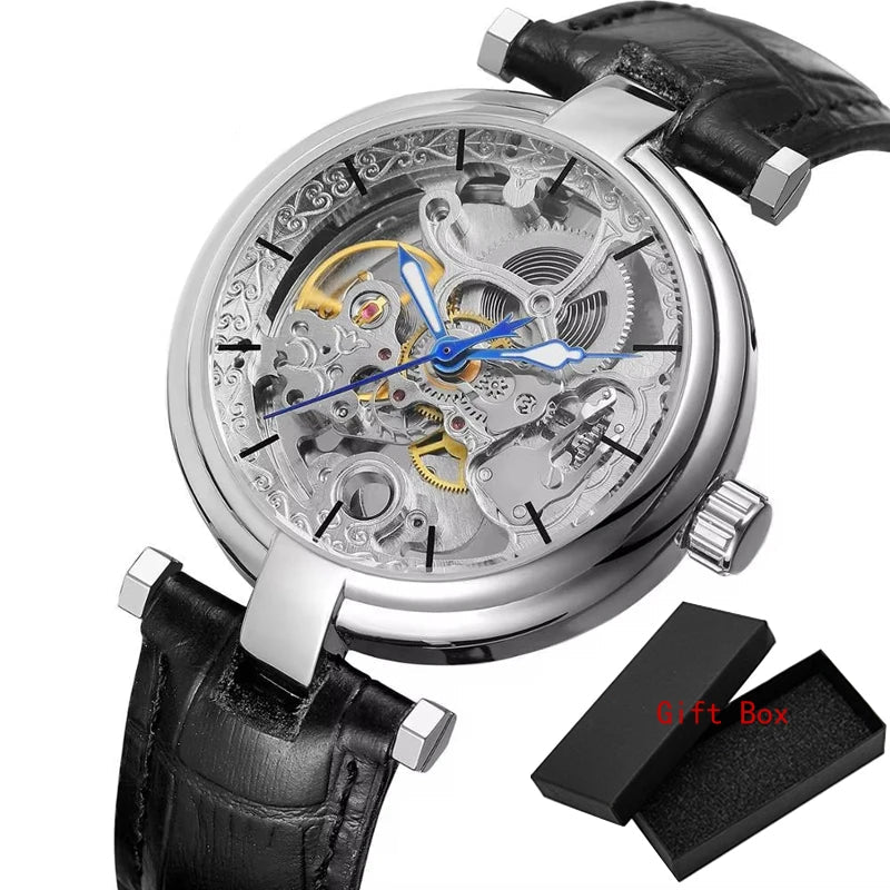 Luxury Automatic Steampunk Watch Black Silver White