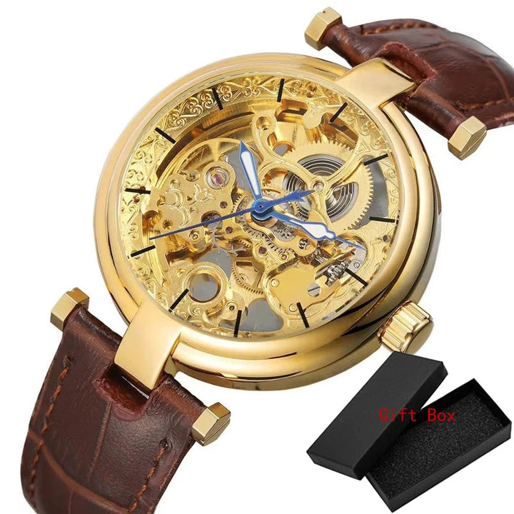 Luxury Automatic Steampunk Watch Brown Gold Gold