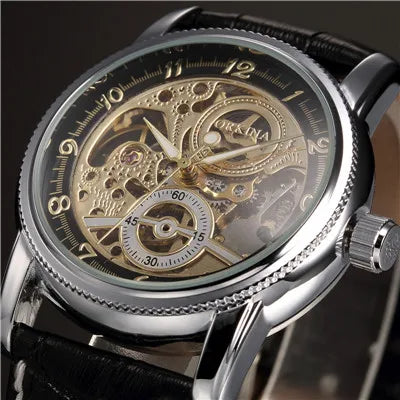 Luxury Steampunk Wristwatch Silver Black