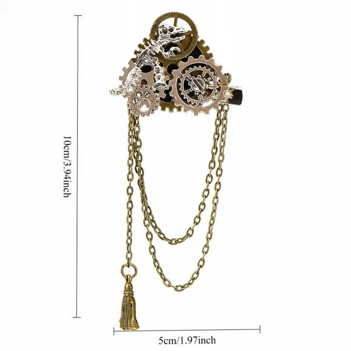 Mechanical Steampunk Dragon Brooch Gold