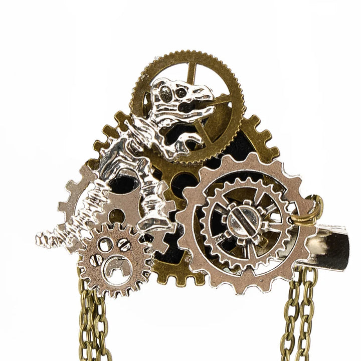 Mechanical Steampunk Dragon Brooch Silver