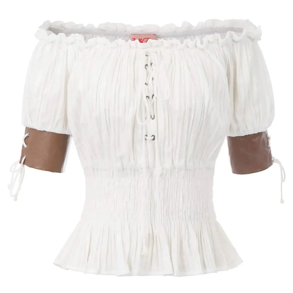 Medieval Retro Steampunk Off-Shoulder Shirt White