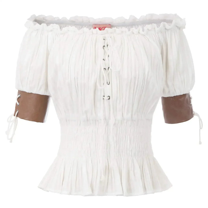 Medieval Retro Steampunk Off-Shoulder Shirt White