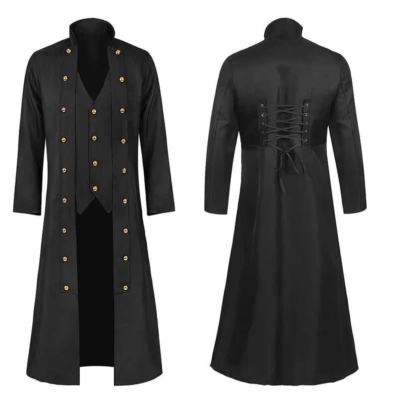 Medieval Steampunk Coat With Laces Black