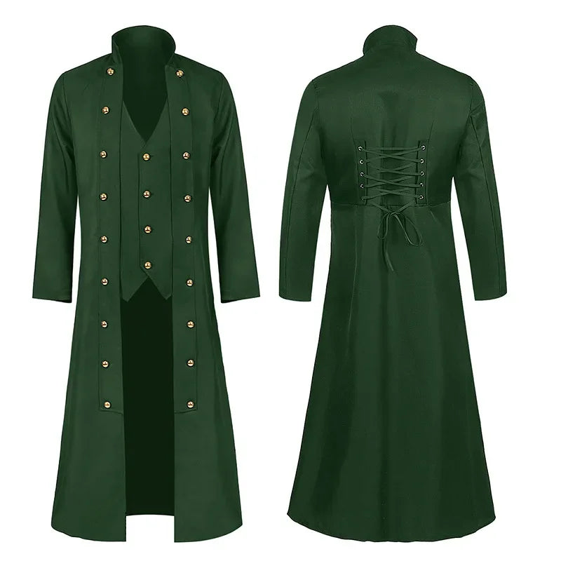 Medieval Steampunk Coat With Laces Green