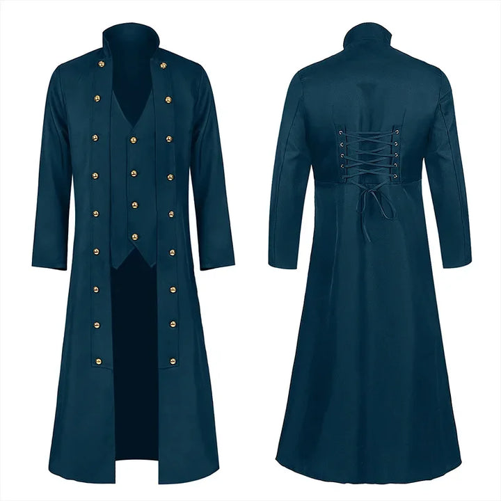 Medieval Steampunk Coat With Laces Navy Blue