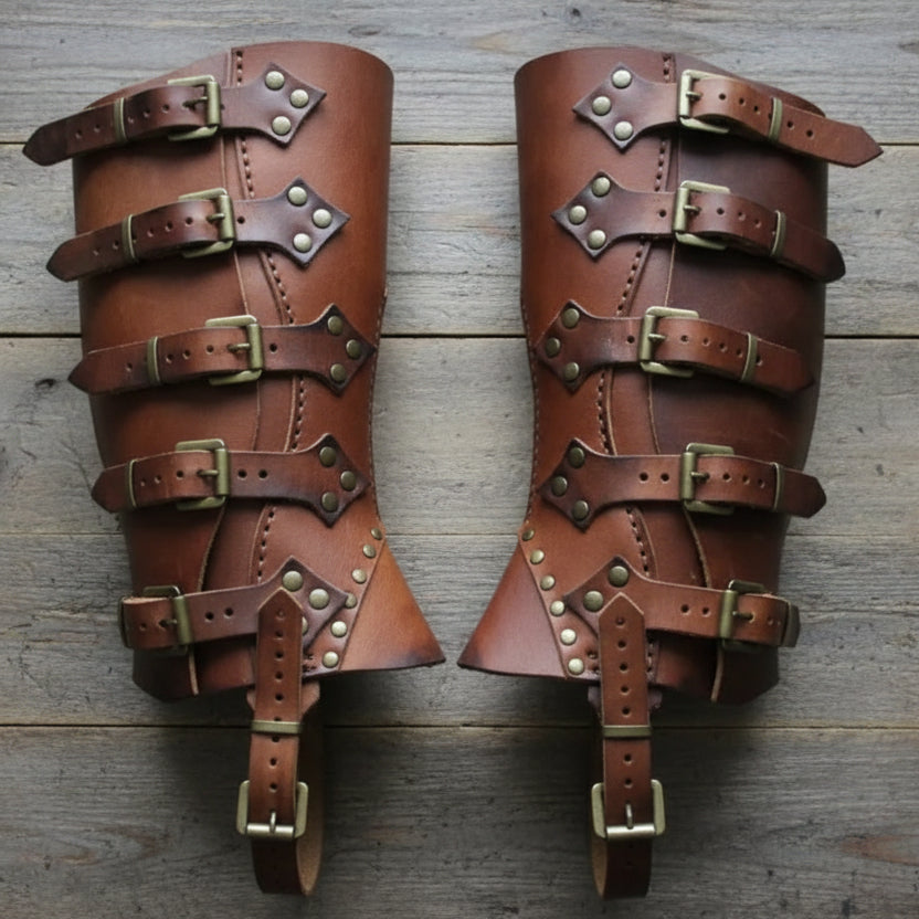 Medieval Steampunk Shin Guard brown