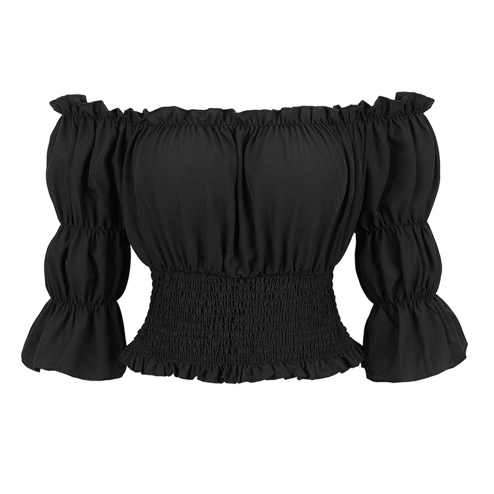 Medieval Steampunk Top Shirt With Three-Quarter Black