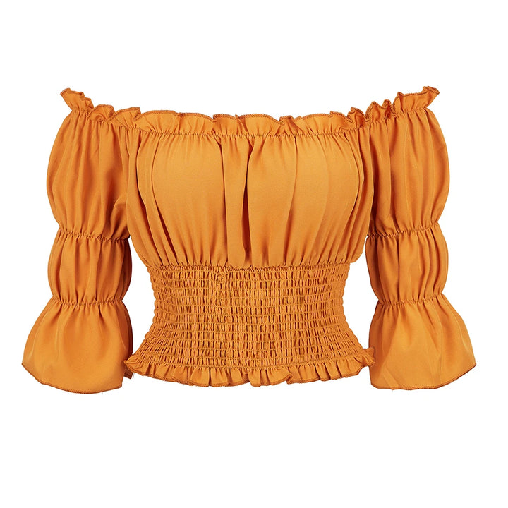 Medieval Steampunk Top Shirt With Three-Quarter Orange