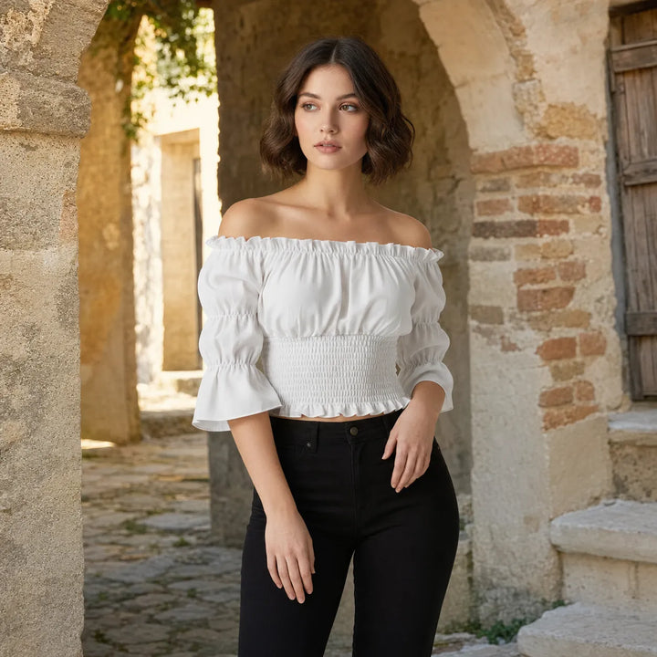 Medieval Steampunk Top Shirt With Three-Quarter Sleeves