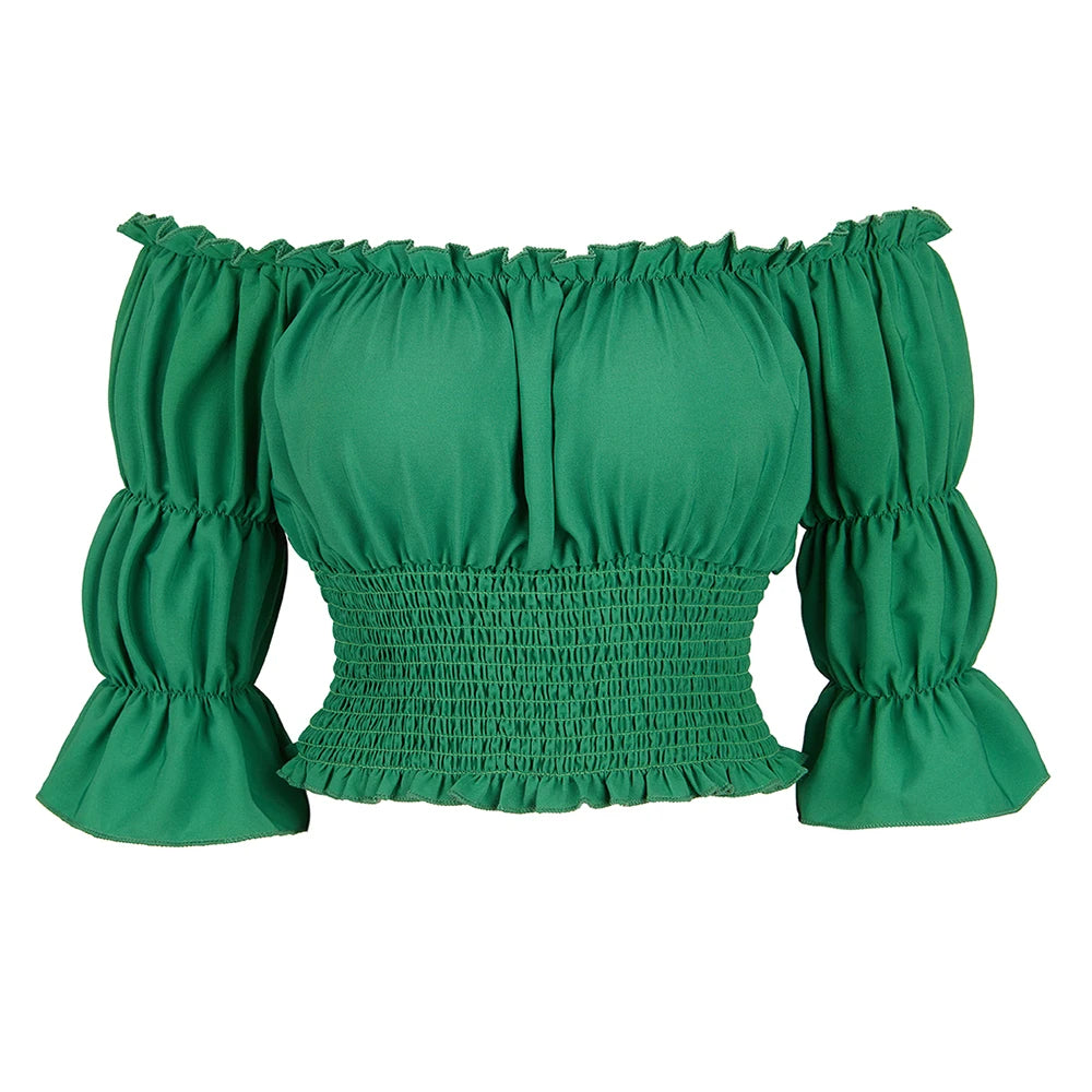 Medieval Steampunk Top Shirt With Three-Quarter Sleeves Green