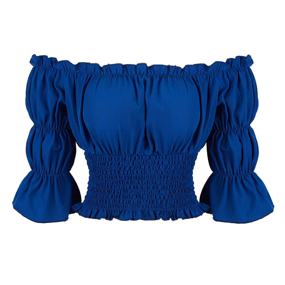 Medieval Steampunk Top Shirt With Three-Quarter Sleeves Navy Blue