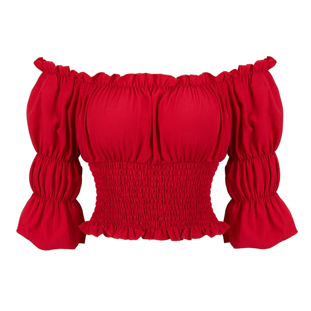 Medieval Steampunk Top Shirt With Three-Quarter Sleeves Red