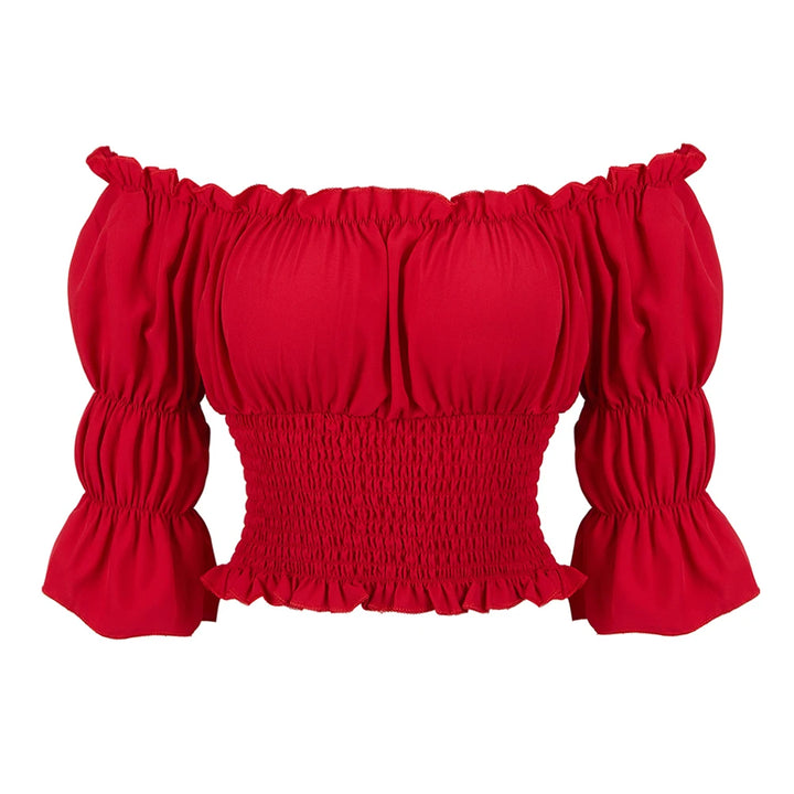 Medieval Steampunk Top Shirt With Three-Quarter Sleeves Red