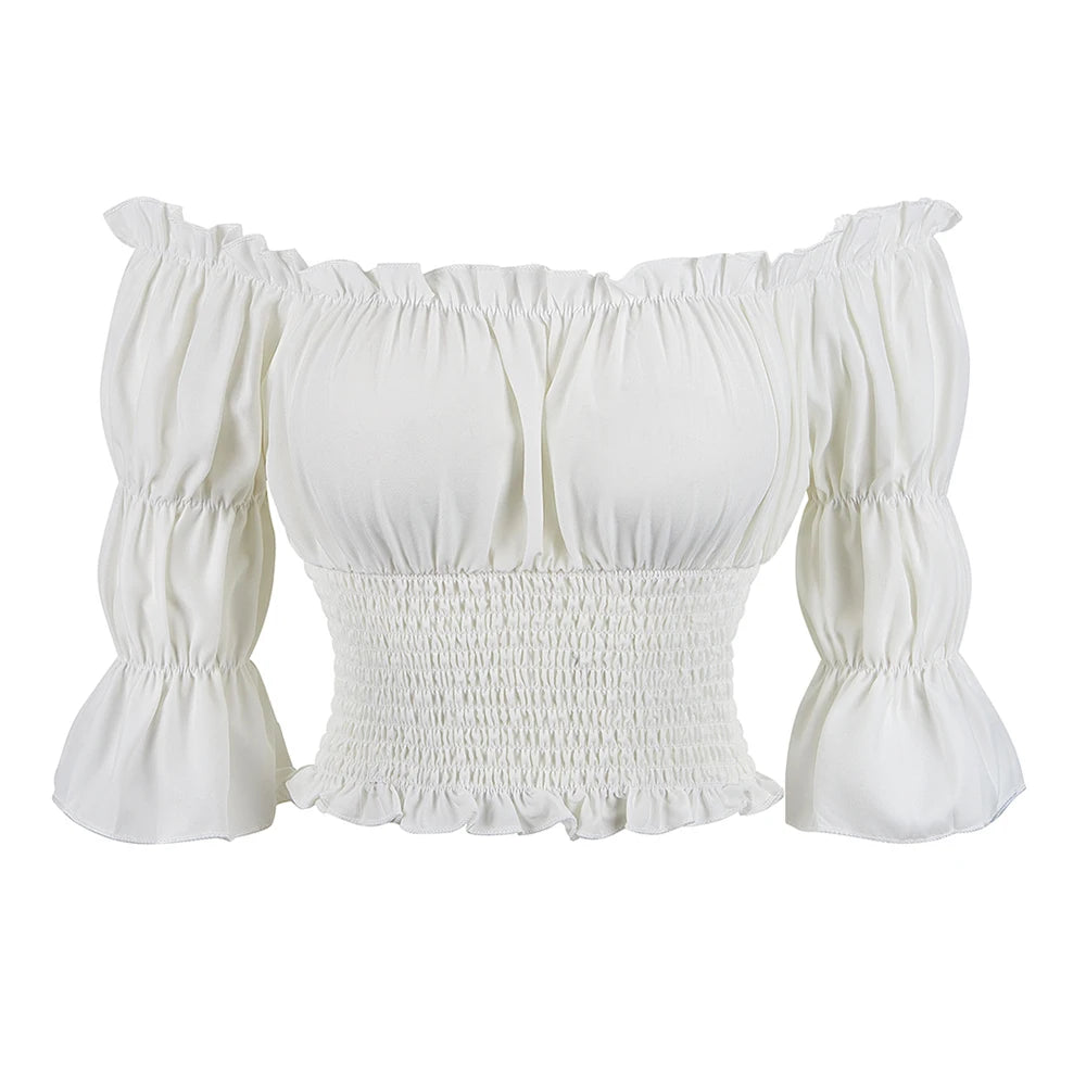 Medieval Steampunk Top Shirt With Three-Quarter Sleeves White