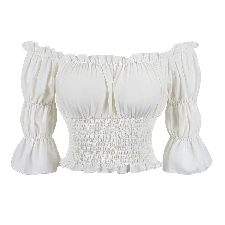Medieval Steampunk Top Shirt With Three-Quarter Sleeves White