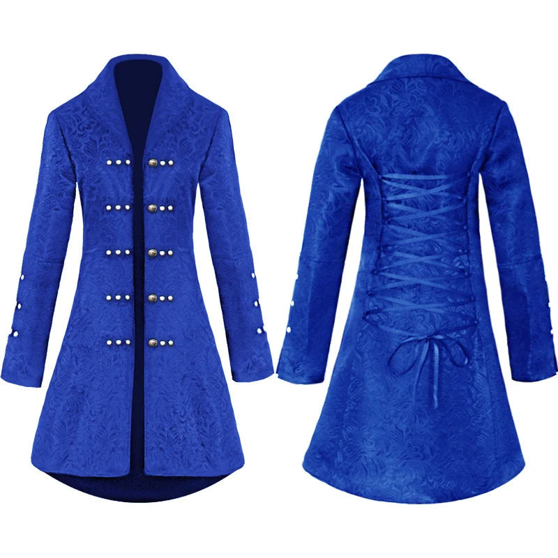 Medieval Vintage Clothing Women's Jacquard Long Coat Blue