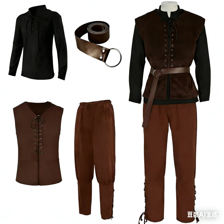 Men’s Medieval Steampunk Costume Set Black Brown