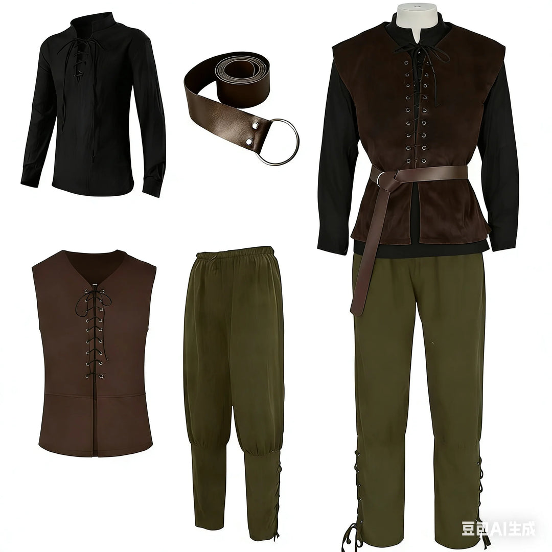 Men’s Medieval Steampunk Costume Set Black Green