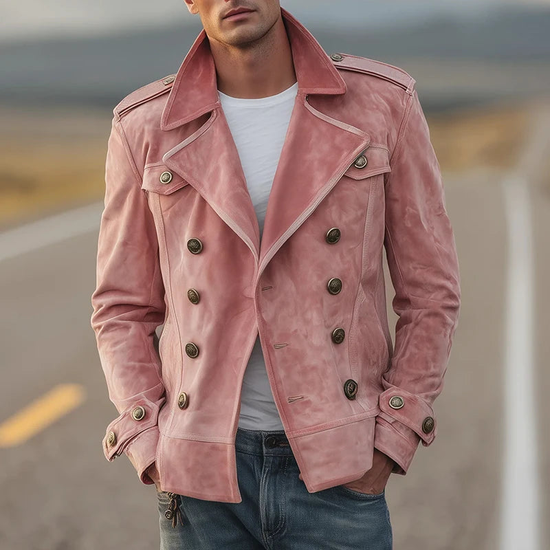 Men’s Pink Double-Breasted Steampunk Jacket