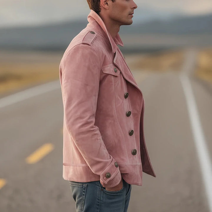 Men’s Pink Double-Breasted Steampunk Jacket Fashion