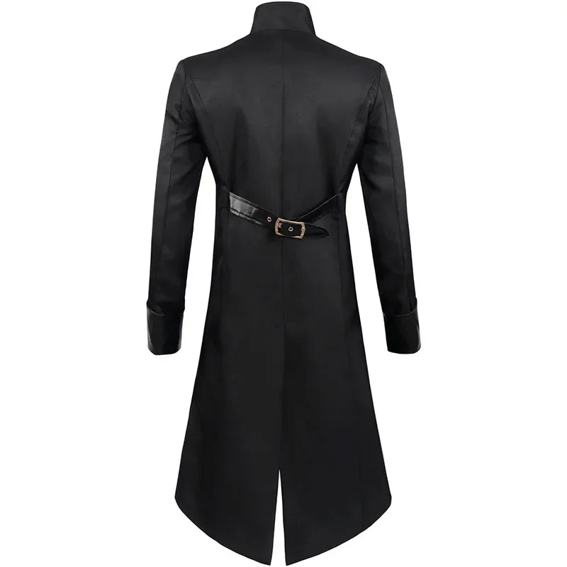Men's Steampunk Leather Coat Design Black 