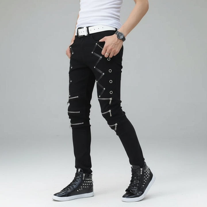 Men's Steampunk Skinny Jeans With Zippers