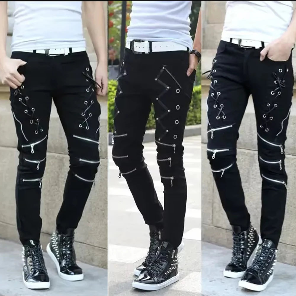 Men's Steampunk Skinny Jeans With Zippers – edgy style
